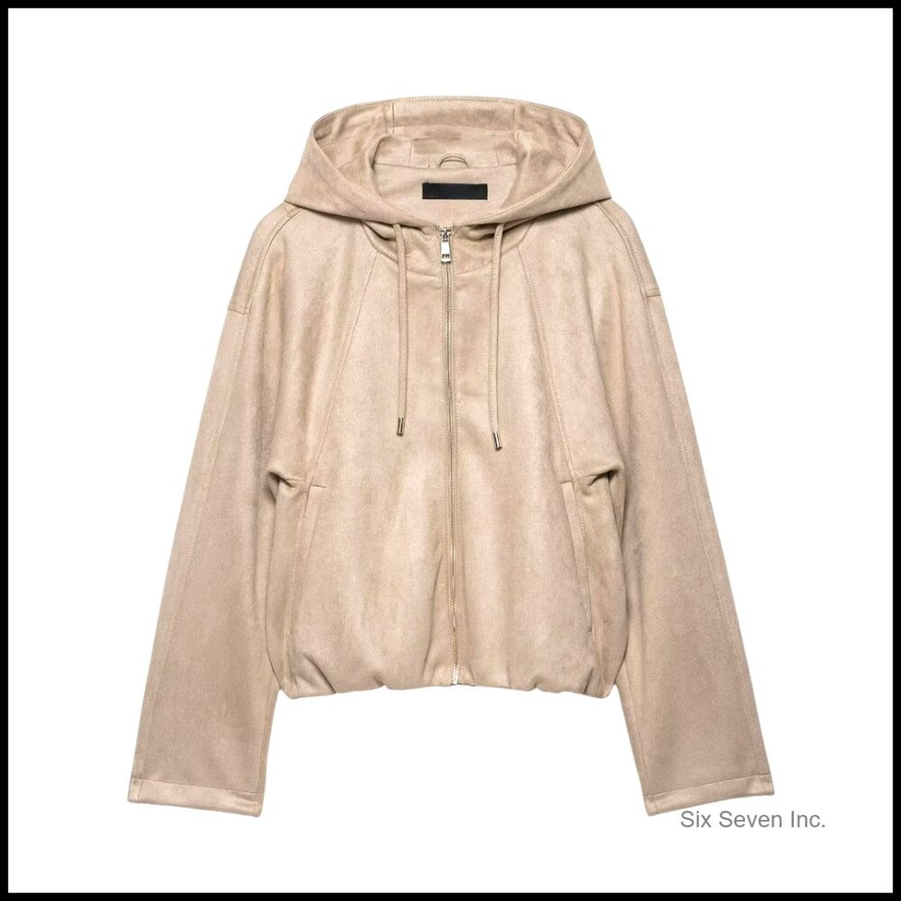 Faux Suede Bomber Jacket Oversized Y2k Hooded Streetwear Chic Zipper Pockets
